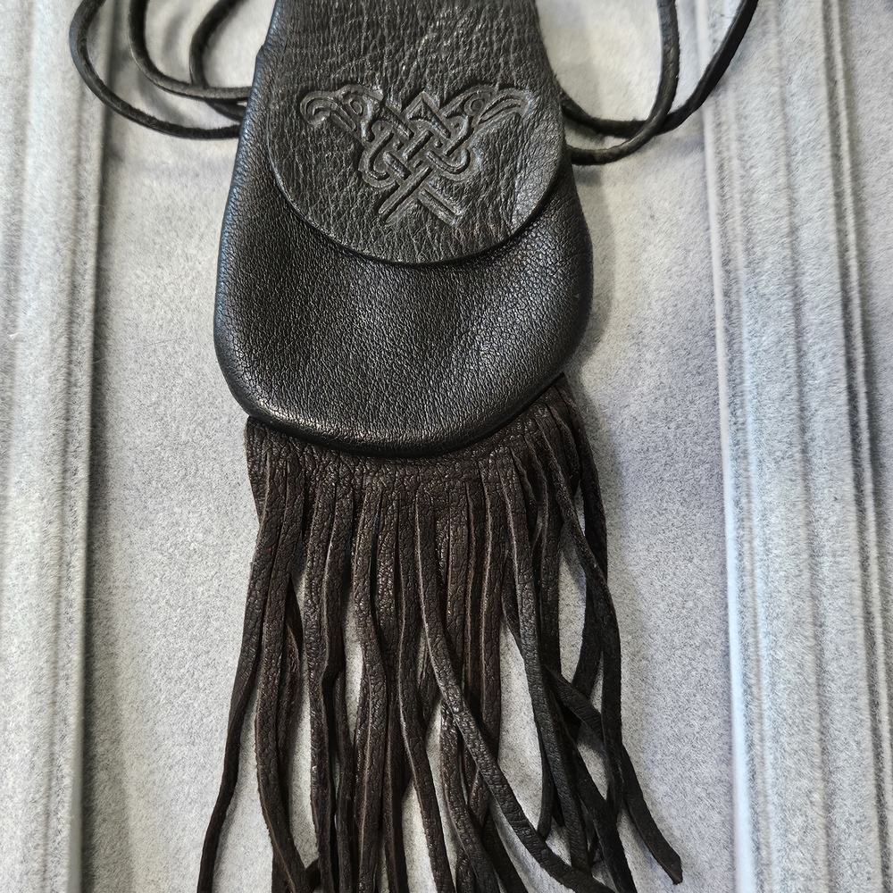Black Leather Fringe Crossbody Bag